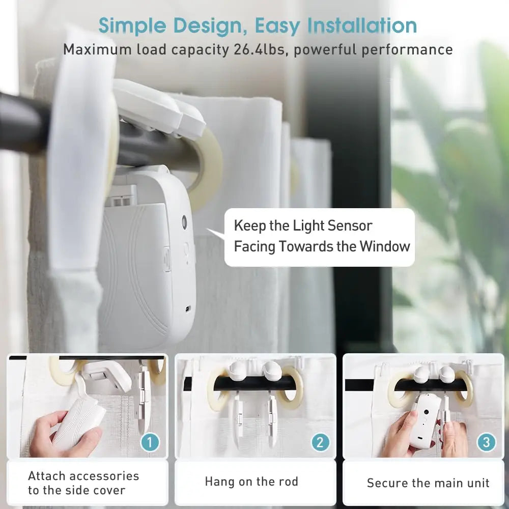 Smart Automatic Curtain Opener-Remote Control With App/Timer/Voice,Upgraded High-Performance Motor(For Roman Rod/T/U Track 3in1)