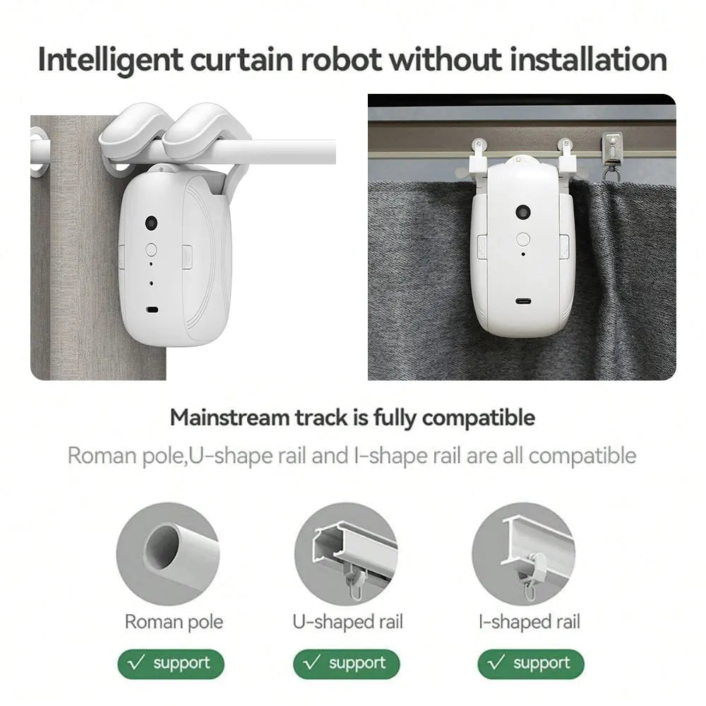 Smart Automatic Curtain Opener-Remote Control With App/Timer/Voice,Upgraded High-Performance Motor(For Roman Rod/T/U Track 3in1)