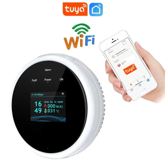 Smart Gas Leak Detector, WiFi, Built-in Sensor with LCD Screen, APP Control Get Alert on your Phone Anywhere & Sound Alarm